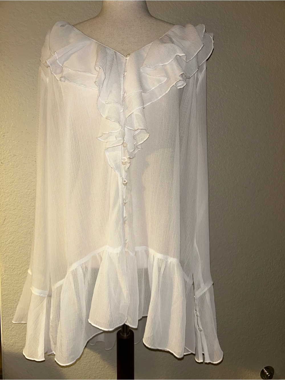 Free People Sheer White Ruffle Whimsical Tunic size large